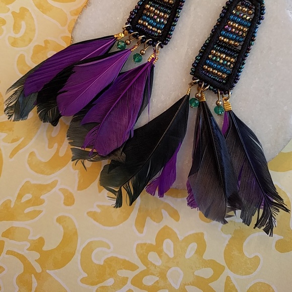 New✨Hand beaded feather earrings made in India - Picture 3 of 7